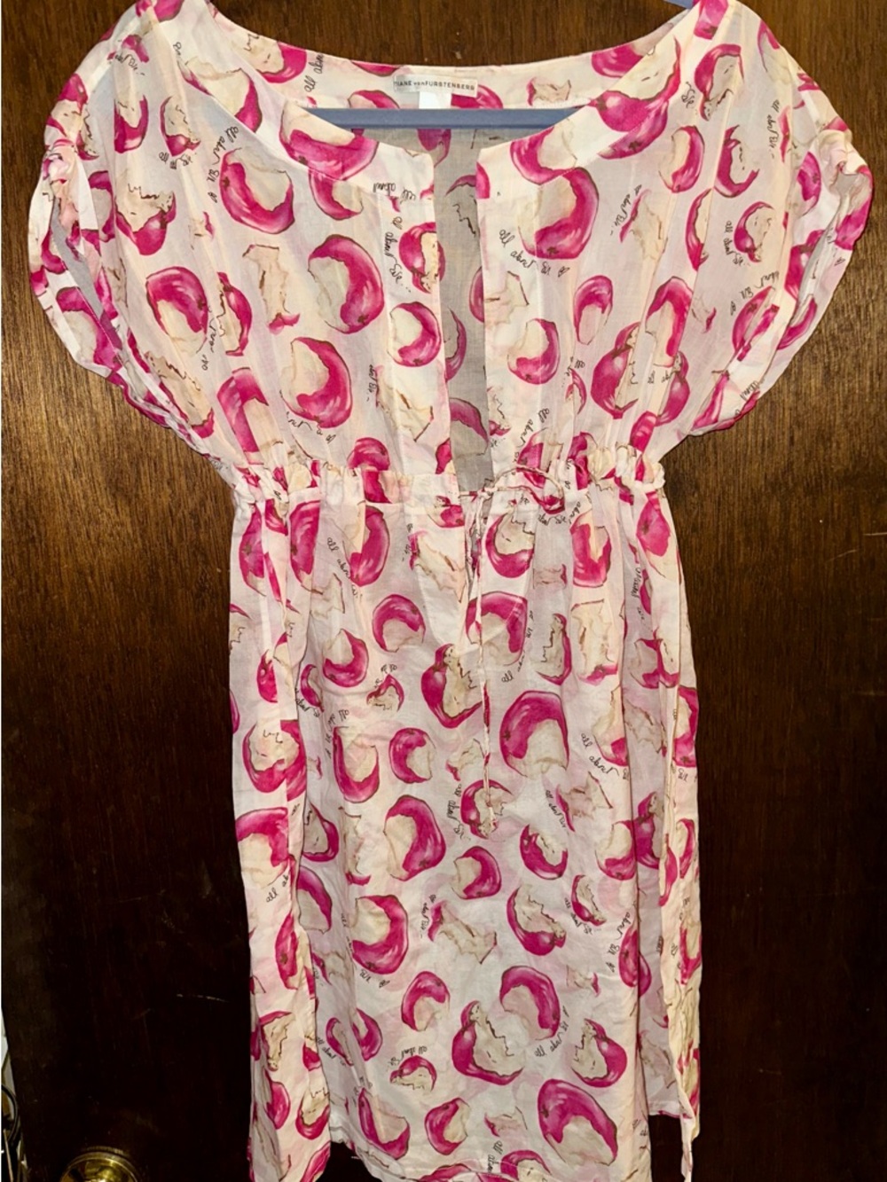 Diane Von Furstenberg Coverup - pink, white and red apple pattern beach coverup